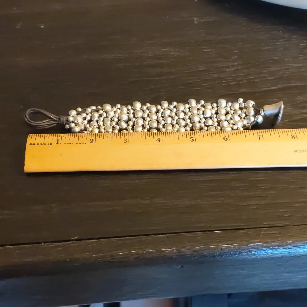 UNO. de 50 Silver Beaded & Brown Leather Bracelet - Picture 7 of 10